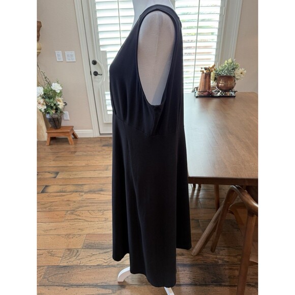 EILEEN FISHER XL Black Sleeveless Wrap V-Neck Dress Organic Cotton Stretch USA - Picture 2 of 9
